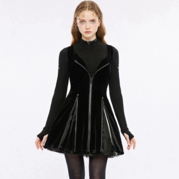 Hot Topic Dresses & Skirts - Punk Rave Black Gothic Velvet Daily Wear Front Zippered Short Tube Dress